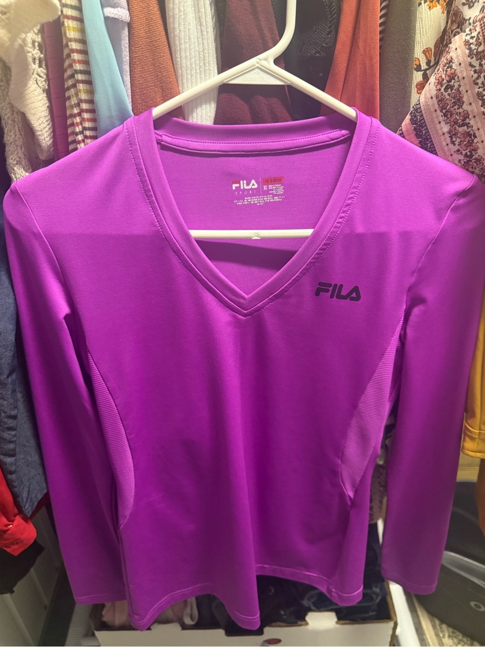 Fila Women's Magenta V-Neck Long Sleeve Tee